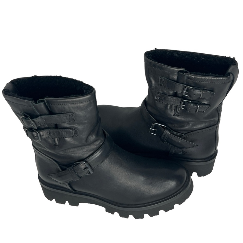 Ross & Snow Women’s Lucky Black Shearling Lining Leather Moto Boots Size 11 - Picture 5 of 16